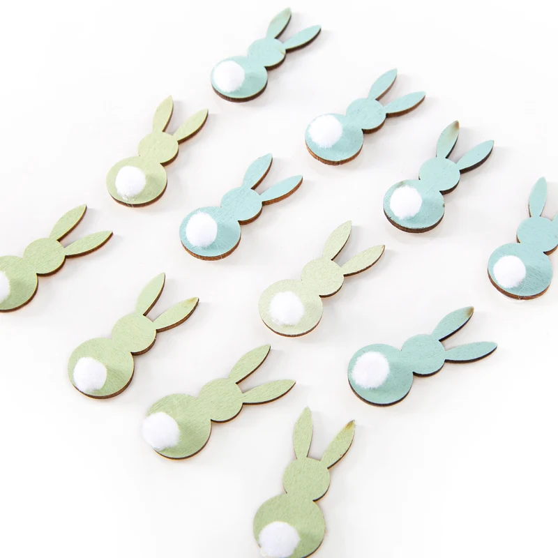 12 Mini Osterhasen zum Kleben aus Holz grün türkis 4 cm