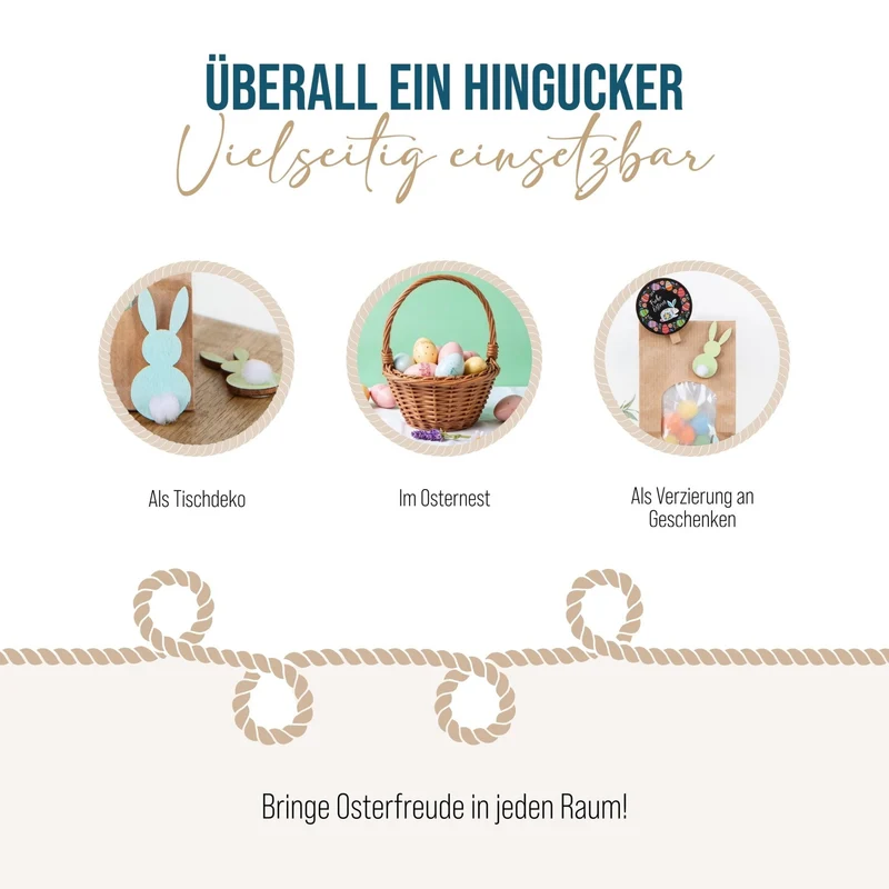 12 Mini Osterhasen zum Kleben aus Holz grün türkis 4 cm