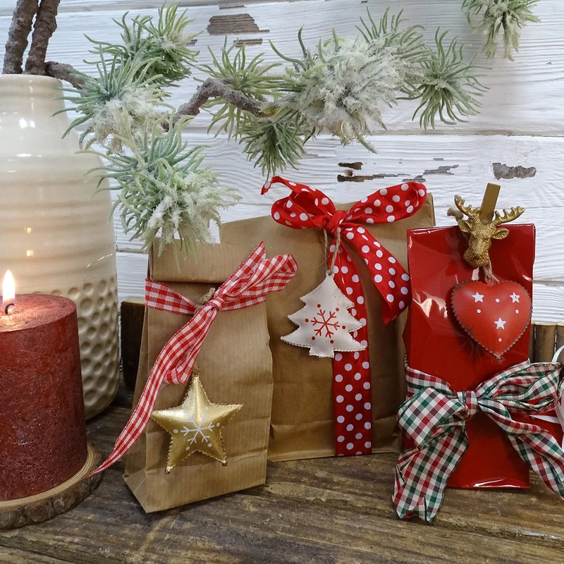 6 große Weihnachtsbaumanhänger - aus Metall rot Gold weiß 5-9 cm