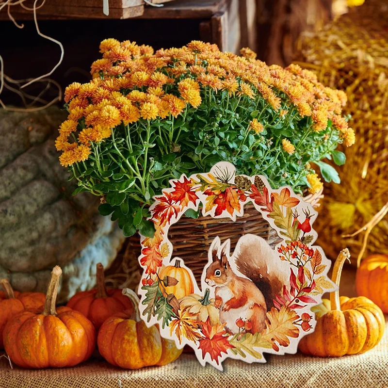 Herbst Deko Türkranz aus Holz Eichhörnchen Herbstdeko 29,5 cm