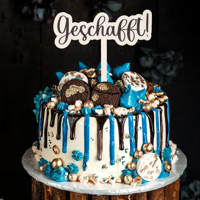 Geschafft Cake Topper Prüfung bestanden Schulabschluss Tortendeko