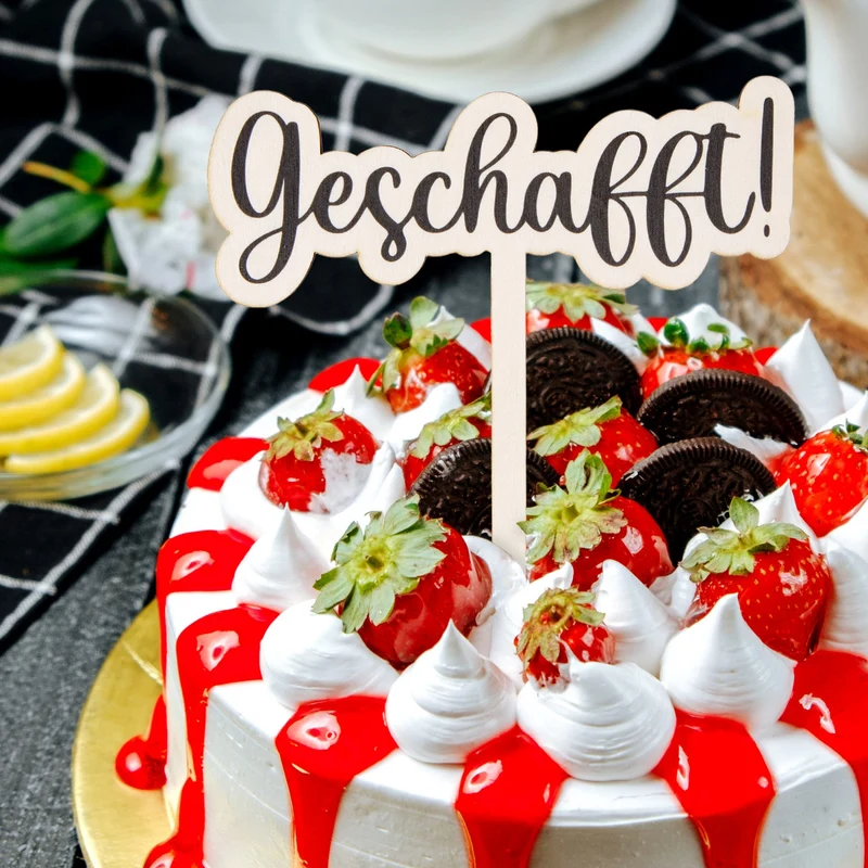 Geschafft Cake Topper Prüfung bestanden Schulabschluss Tortendeko