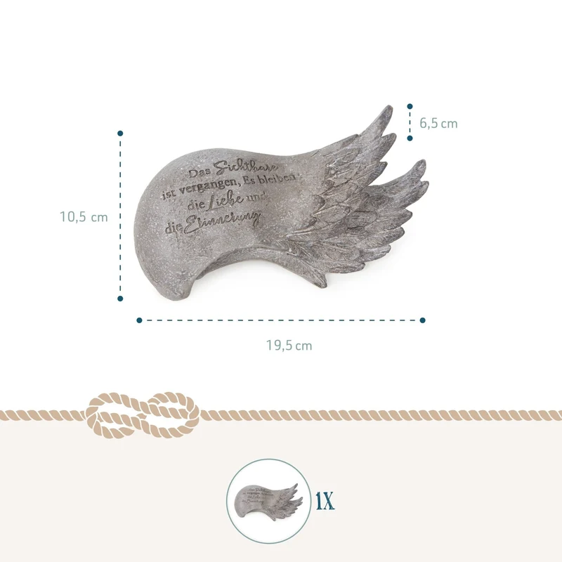 Engelsflügel Grabschmuck 19,5 x 10,5 x 6,5 cm frostfest Natur beige