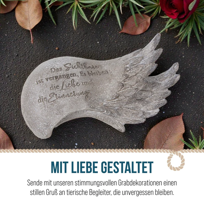 Engelsflügel Grabschmuck 19,5 x 10,5 x 6,5 cm frostfest Natur beige