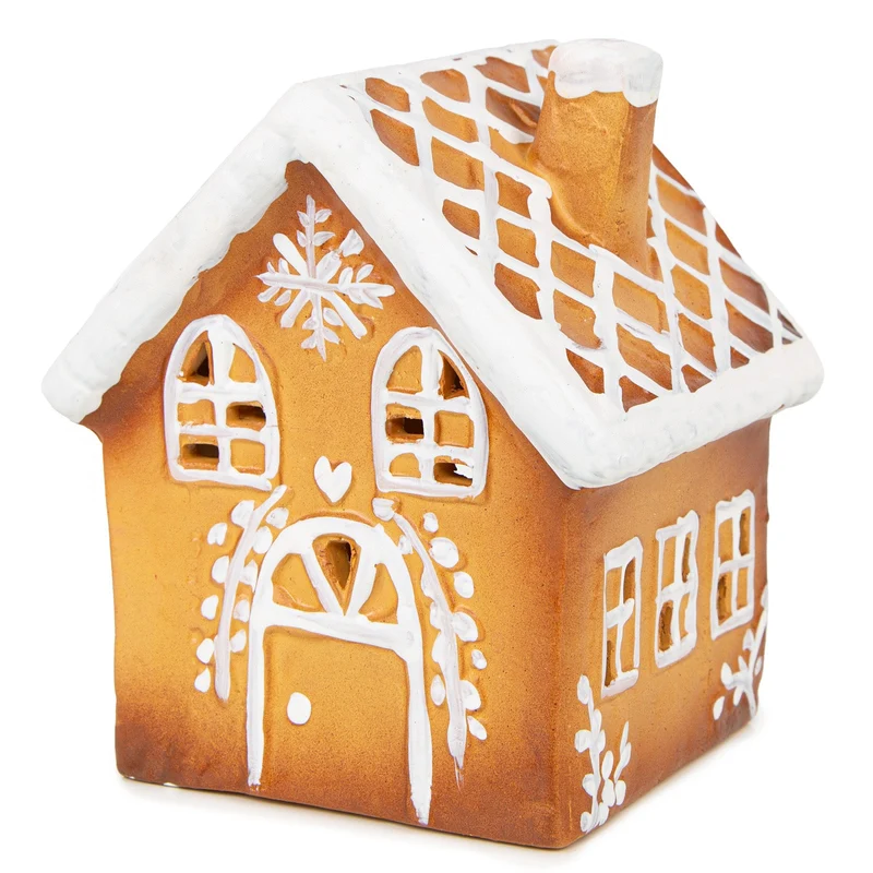Lebkuchenhaus Deko Windlicht - Weihnachten Keramik Häuschen 15 cm