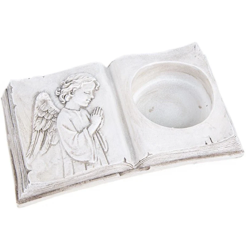 Grablicht Halterung mit Engel Buch 20 x 11 x 4 cm frostsicher aus Kunststoff