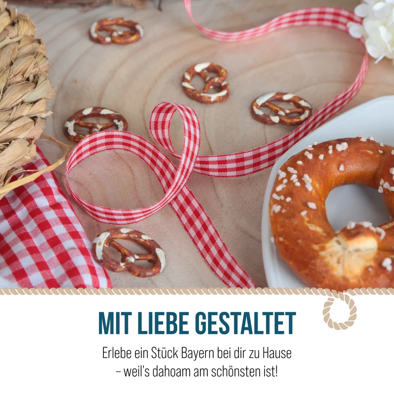 4 künstliche Brezen mit rot-weißem Band - Bayern Oktoberfest 7,5 x 7 cm