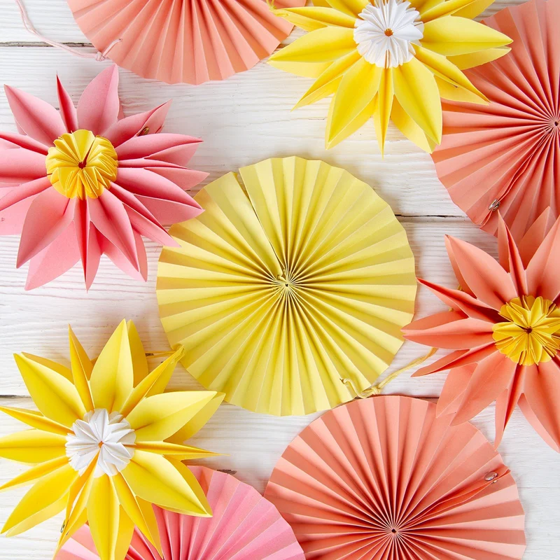 6 große Faltblumen aus Papier mit Magnet - 15 cm pink rosa gelb