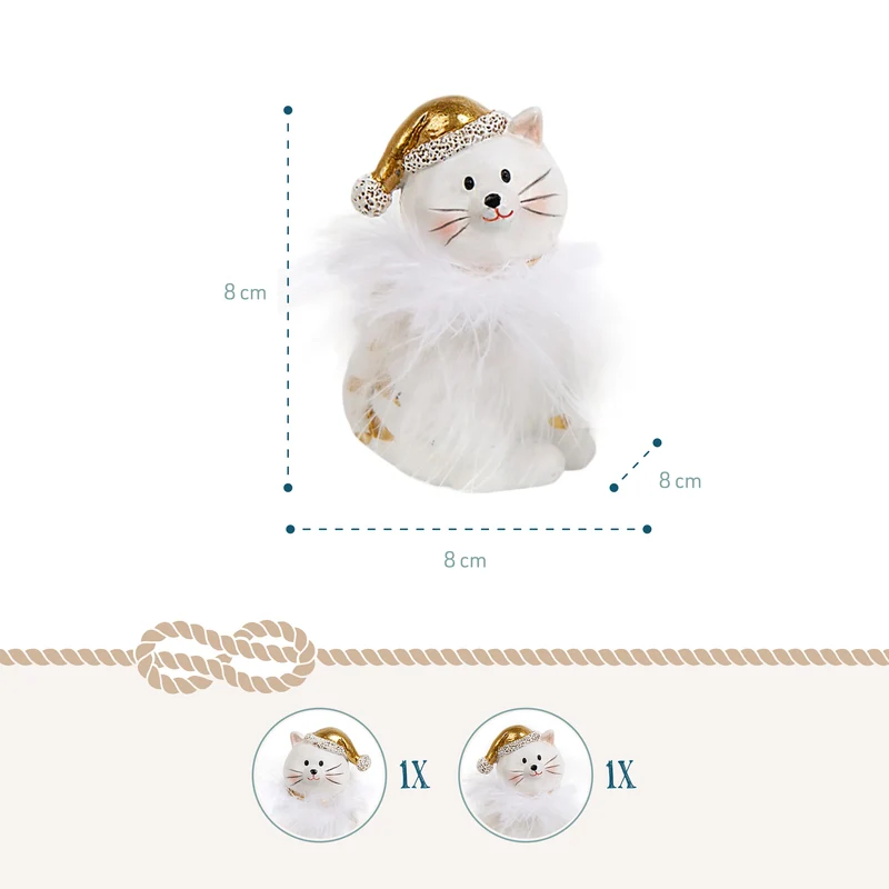 2 Weihnachten Deko Katzen gold weiß - Weihnachtskatzen 8 cm