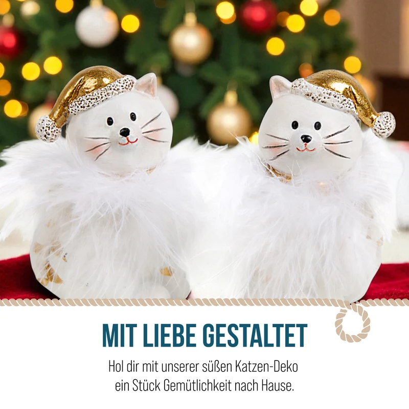 4 kleine Katzen Figuren Gold weiß 8 cm