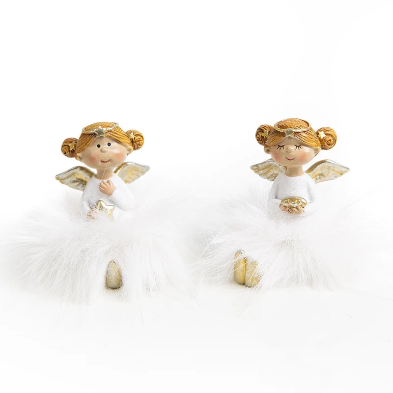 4 Engel mit Federkleid weiß gold Schutzengel Kommunion 10 cm