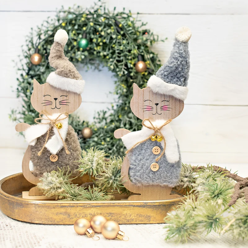 Weihnachtskatzen Set - 2 Katzen Figuren Weihnachten Dekofiguren 26,5 cm