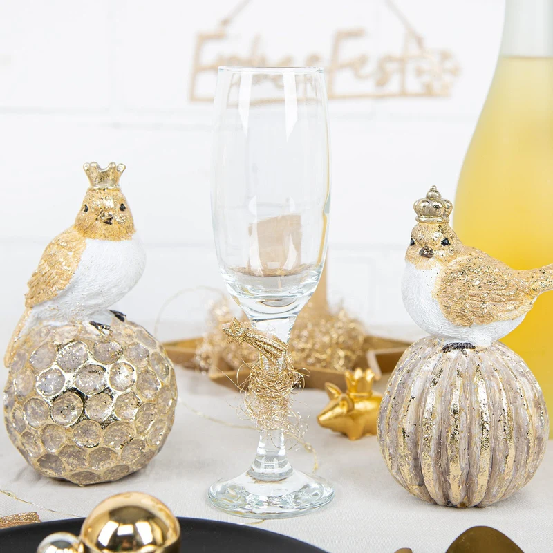 Edles Vogelpaar Deko Gold weiß mit Krone auf einer Kugel je 7 x 7 x 13 cm