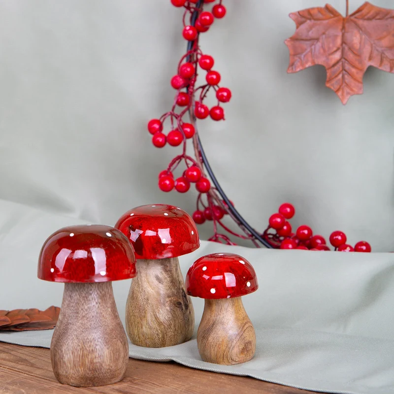4 Fliegenpilze Dekofiguren - Herbst Dekoration rot weiß braun 7 cm