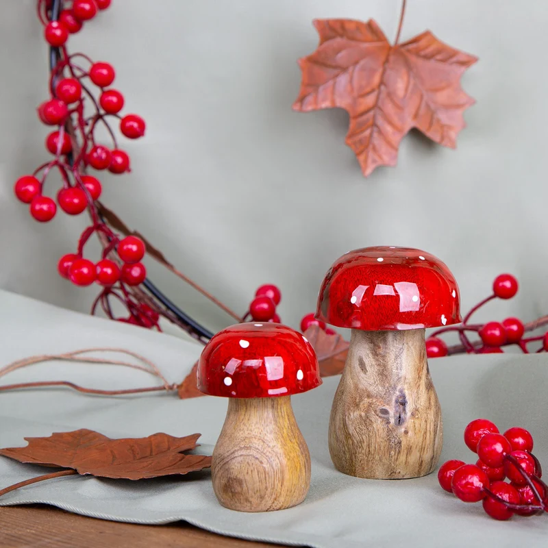 4 Fliegenpilze Dekofiguren - Herbst Dekoration rot weiß braun 7 cm