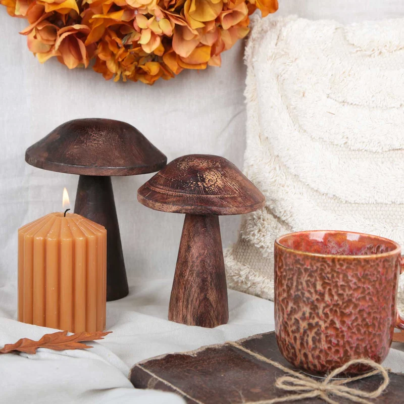 3 Pilze Figuren aus Holz dunkelbraun zum Hinstellen ca. 13 bis 18 cm