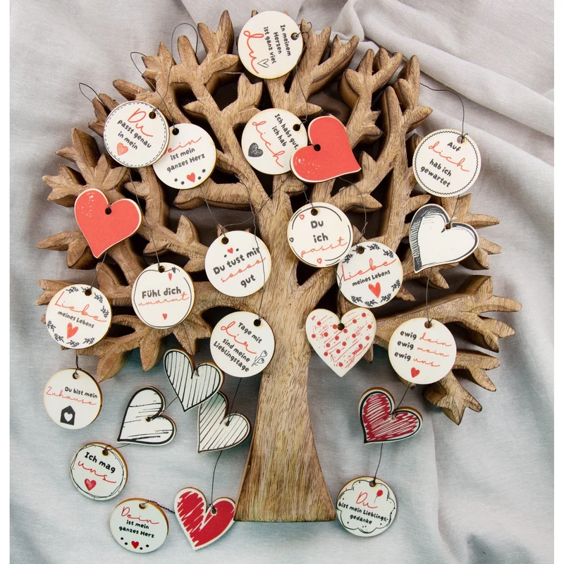 Geschenk 24 Herzen aus Holz mit Sprüchen Geschenk für Lieblingsmensch 4 cm
