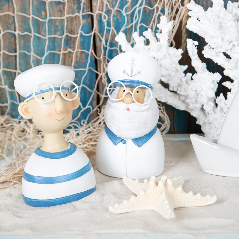 2 Maritime Figuren Matrose + Kapitän Set blau weiß 12 cm