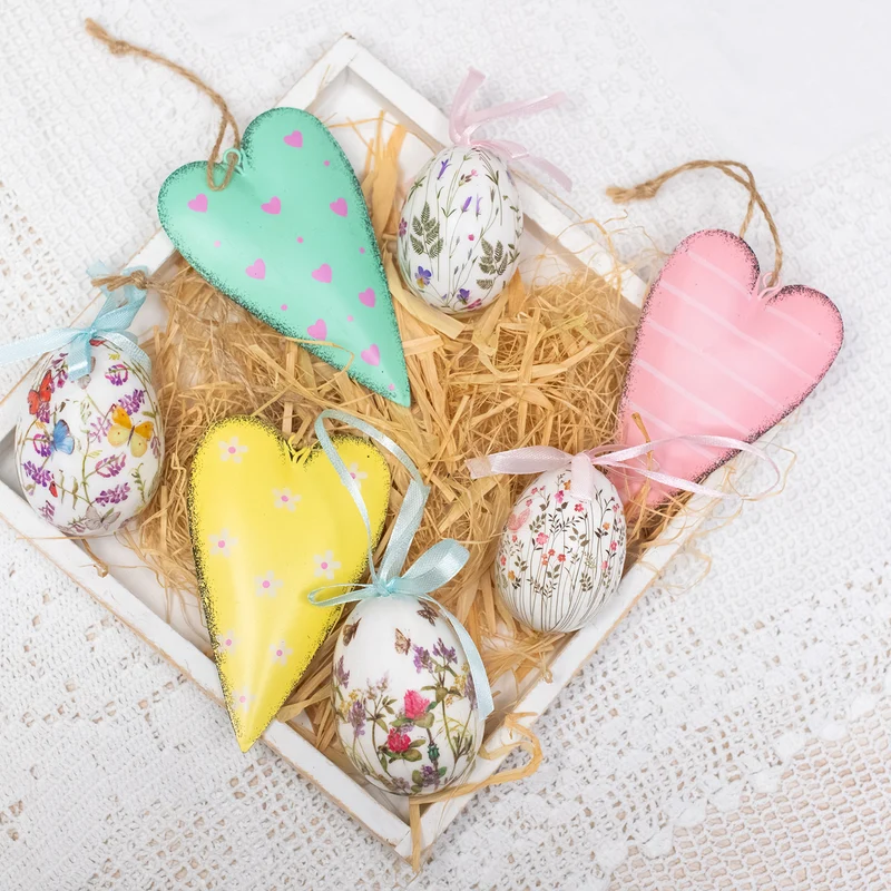 Logbuch-Verlag 6 Bunte Ostereier rosa pink mit Blumen Ostern Deko Eier zum Aufhängen Osterstrauch Hänger 6 cm