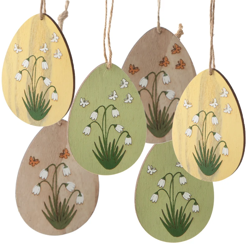 6 Bunte Ostereier zum Aufhängen - Ostern Deko grün gelb Natur 10,5 cm