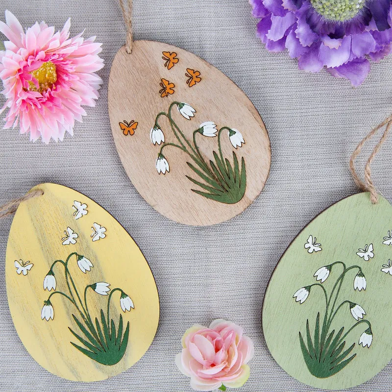 6 Bunte Ostereier zum Aufhängen - Ostern Deko grün gelb Natur 10,5 cm