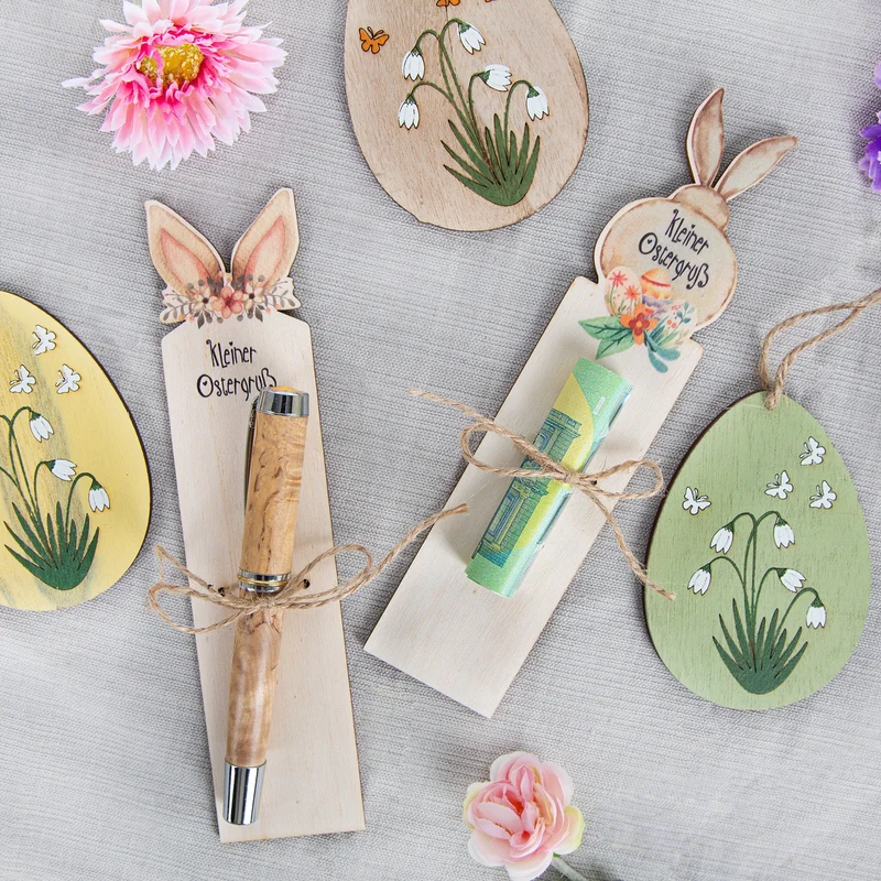 6 Bunte Ostereier zum Aufhängen - Ostern Deko grün gelb Natur 10,5 cm