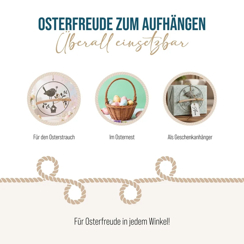 Logbuch-Verlag Frühling Deko Set 3 kleine Kränze mit Vogel beige grau weiß Frühlingsdekoration Fenster Ø 13,5 cm