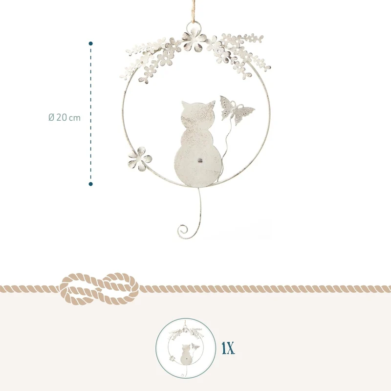 Katze Dekokranz für Tür und Wand - Geschenkidee für Katzenbesitzer Creme beige Ø 20 cm