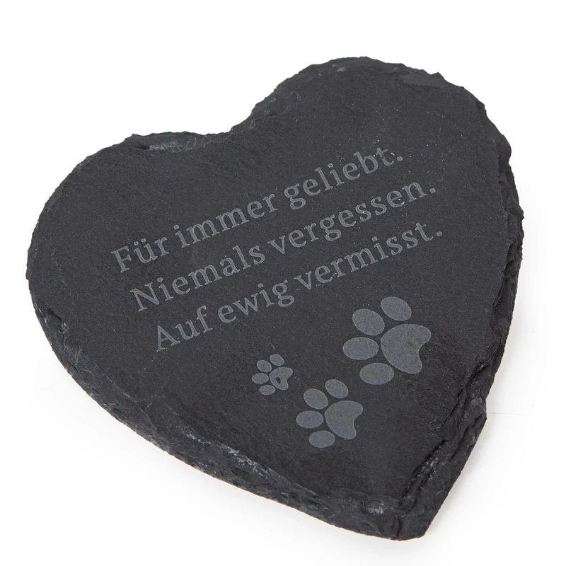 Kleines Herz Gedenkstein Andenken für Tiere 12 x 12 cm Schieferplatte grau