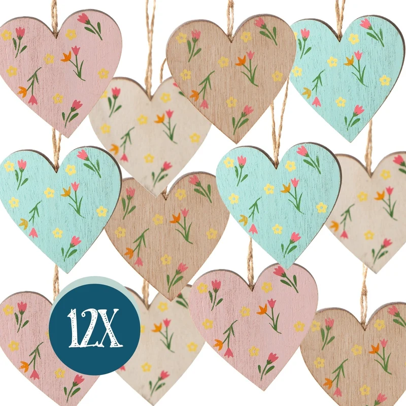 Logbuch-Verlag 12 Holzherzen zum Aufhängen Pastell bunt Herz Anhänger Osterdekoration Frühling Hochzeit Deko 7 cm