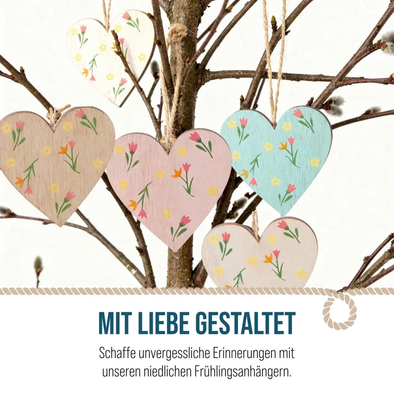 Logbuch-Verlag 12 Holzherzen zum Aufhängen Pastell bunt Herz Anhänger Osterdekoration Frühling Hochzeit Deko 7 cm