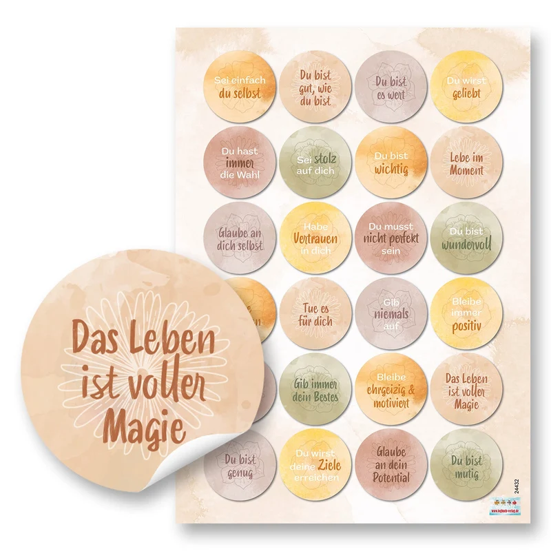 24 Motivationssticker Sprüche - in Naturtönen positives Mindset Ø 4 cm