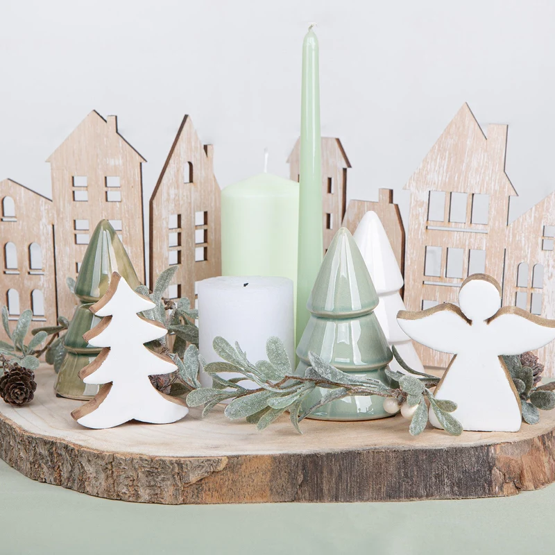 Klappbare Weihnachtsdeko Häuserzeile aus Holz für Teelichter 57 x 20 cm