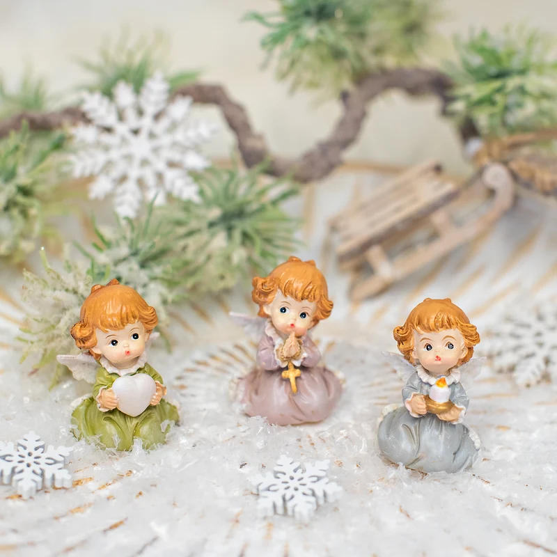 Logbuch-Verlag Schutzengel 3er Set Ella kniend 5 cm – kleine Engel Figuren aus Polyresin in Blau, Grün und Rosé – Glücksbringer Dekoengel für viele Anlässe