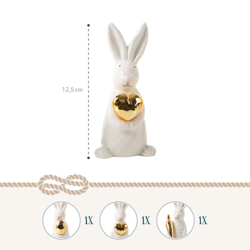 Logbuch-Verlag 3 edle Osterhasen Deko Figuren Gold weiß Osterdekoration aus Porzellan Ostergeschenke 12,5 cm