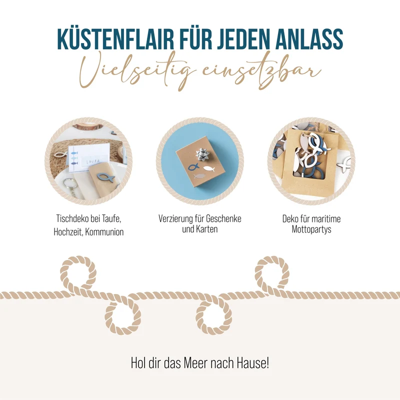 60 kleine blaue Fische - Tischdekoration maritim weiß 3,5 cm