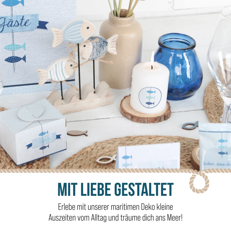 60 kleine blaue Fische - Tischdekoration maritim weiß 3,5 cm