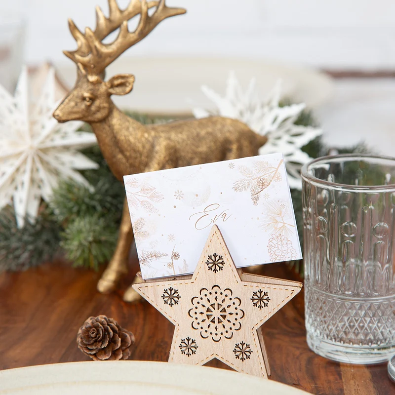 6 Tischkartenhalter Sterne + Bäume aus Holz Weihnachtsklammer 9 cm