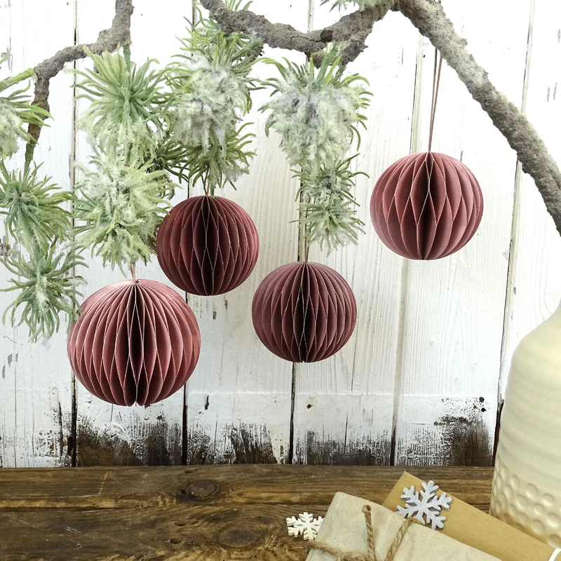 6 Weihnachtskugeln Honeycomb altrosa Papier Kugeln Ø 8 cm