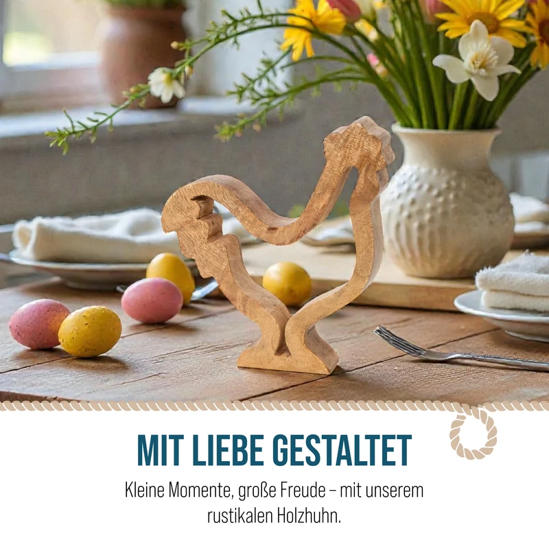 Holzhuhn Osterdekoration zum Hinstellen braun Natur 13 x 14 cm