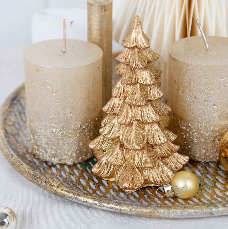 2 kleine Tannenbäume Weihnachtsdekoration Geschenk Set 8,5-12,5 cm gold