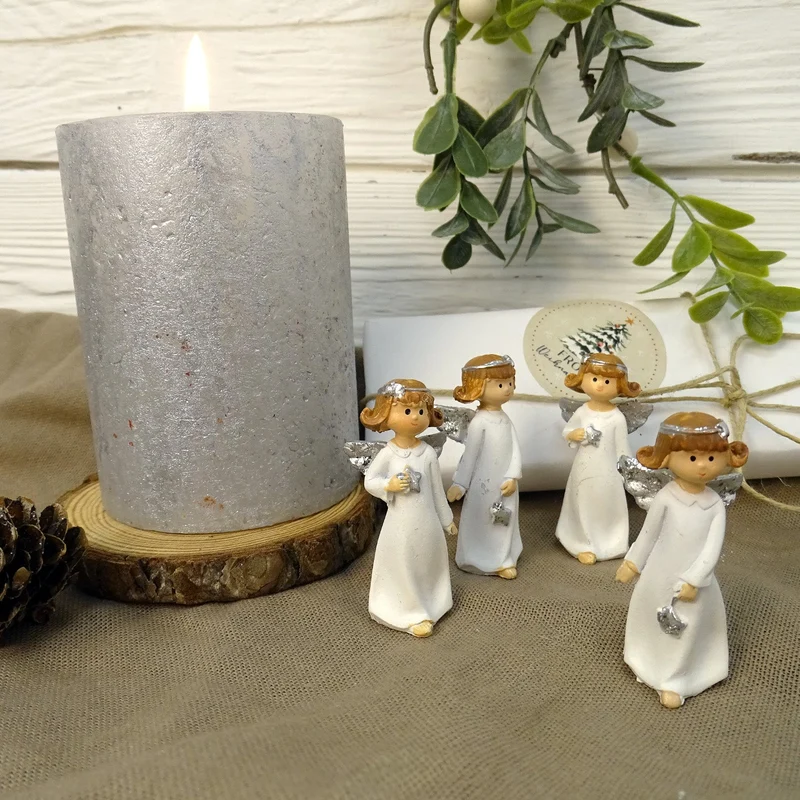 4 Schutzengel weiß Silber - Engel Figuren kleines Geschenk Weihnachten 5 cm