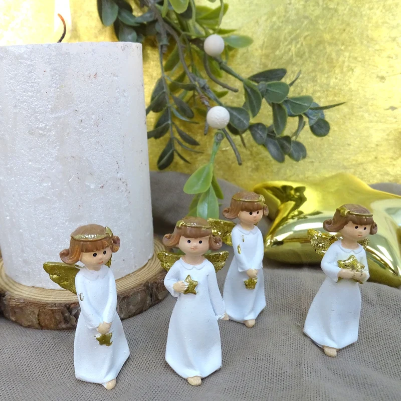 4 kleine Engel weiß gold Engel Figuren Schutzengel 5 cm