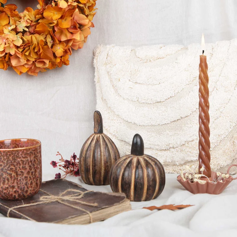 2 Kürbis Figuren zum Hinstellen - Herbstdeko dunkelbraun 10-12 cm