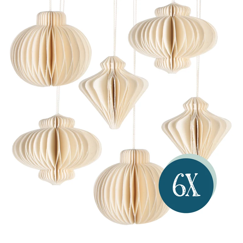 6 Weihnachtsbaumanhänger - Weihnachtskugeln in 3 Designs creme weiß 8 cm