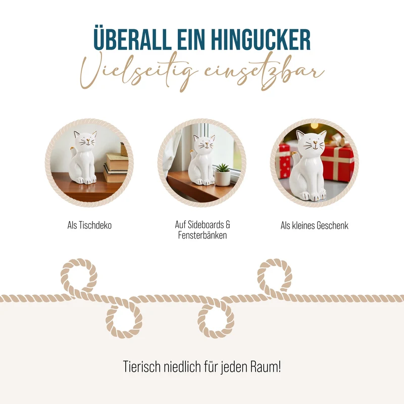Katzenfigur aus Porzellan Weiß Gold Geschenk 13,5 cm