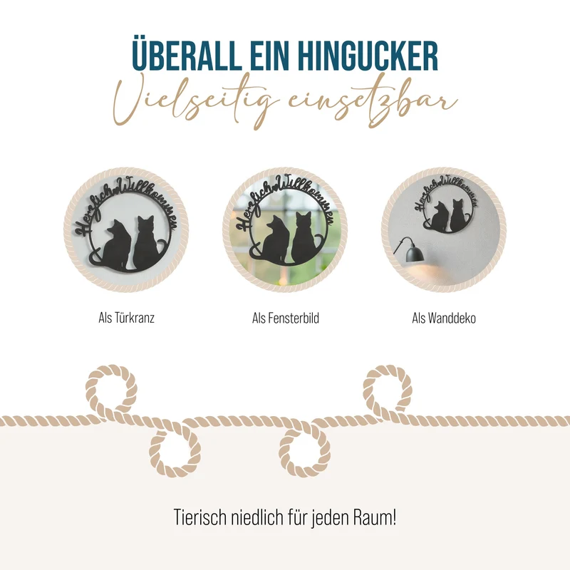 Logbuch-Verlag Katze Türkranz Herzlich Willkommen aus Holz Dekokranz Willkommensschild schwarz 30 x 29 cm