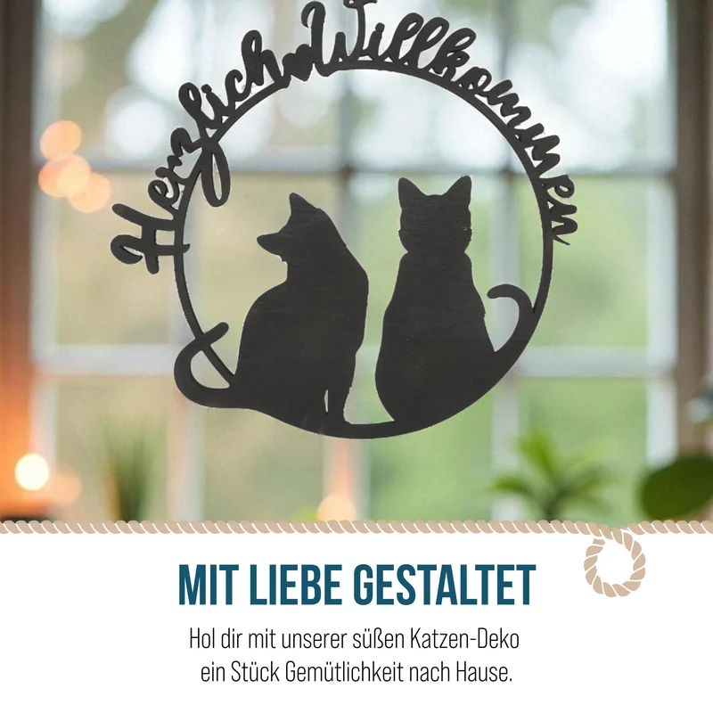 Logbuch-Verlag Katze Türkranz Herzlich Willkommen aus Holz Dekokranz Willkommensschild schwarz 30 x 29 cm