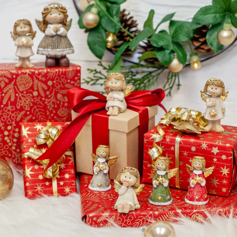4 Weihnachtsengel Creme Gold weiß - kleines Geschenk Schutzengel 6,5 cm