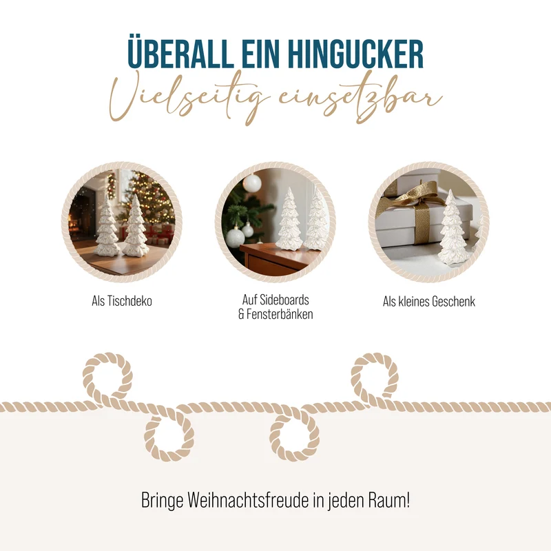 3 Weihnachtsbaum Figuren - creme beige aus Steinzeug 15-19,5 cm